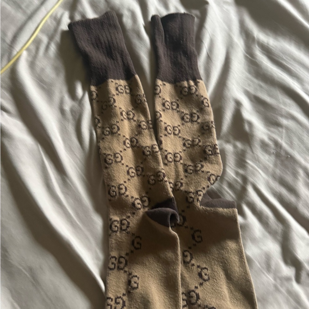 Gucci Beige and Brown Logo Socks
